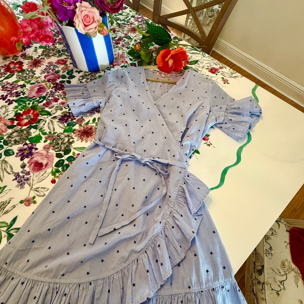 Light Blue Star Print Wrap Dress - Picture 1 of 5